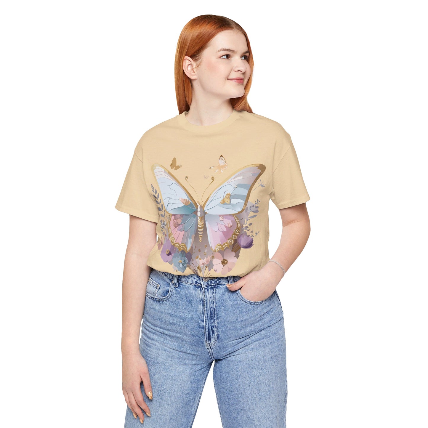 Natural Cotton Tee Shirt with Butterfly