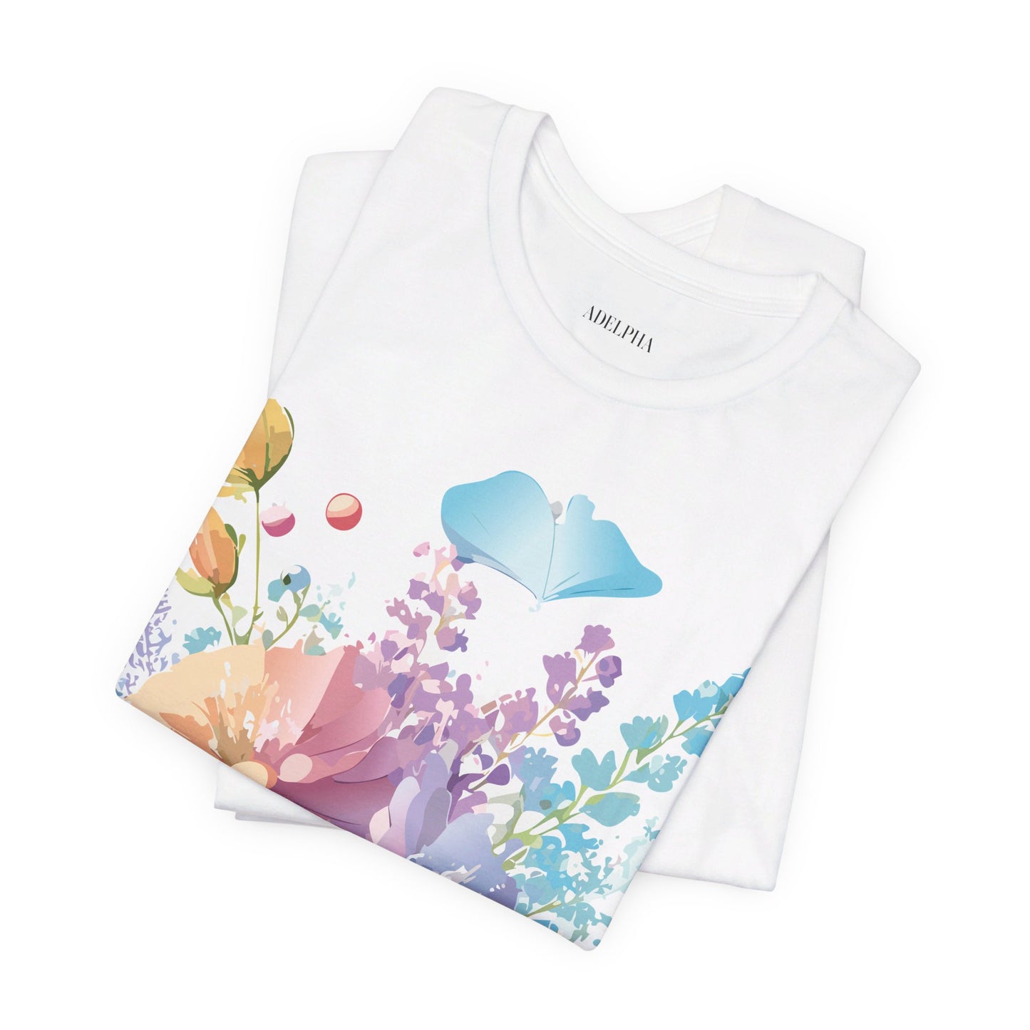 Natural Cotton Tee Shirt with Flowers