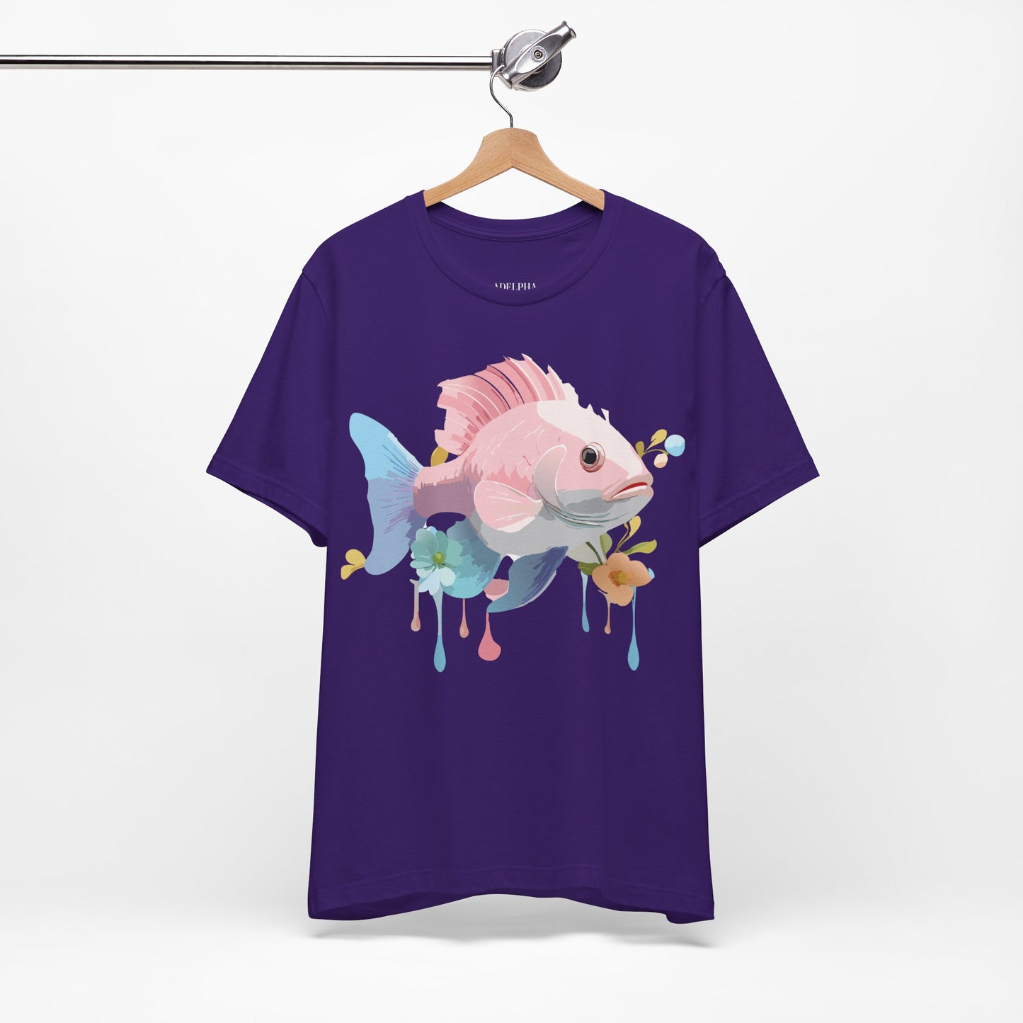 Natural Cotton Tee Shirt with Fish