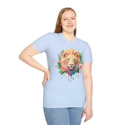Gildan Unisex Lion Shirt Floral Lion Tee Animal Print Softstyle Tee