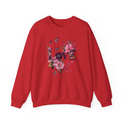 Unisex Floral Love Sweatshirt Fifty Fifty Cotton Poly Valentines Day Gift