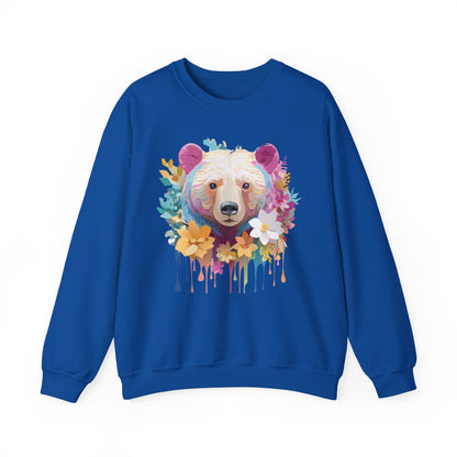 Unisex Floral Bear Sweatshirt With Art Design Gildan 18000 Crewneck