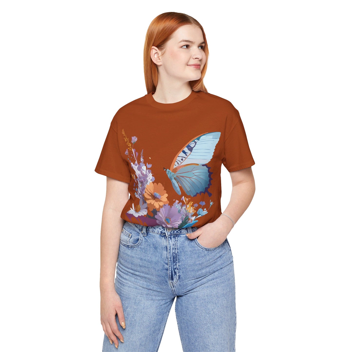 Natural Cotton Tee Shirt with Butterfly