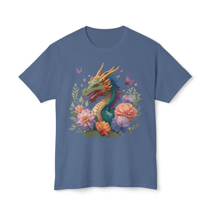 Dragon Art Tee Unisex Vintage Floral Tee Full Color Print HD Cotton