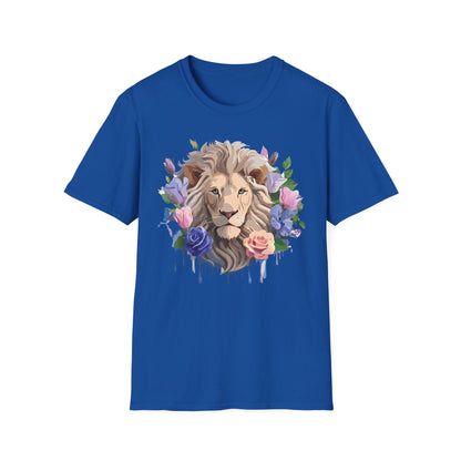 Unisex Floral Lion Tee Shirt Softstyle Gildan 64000 100 Percent Cotton