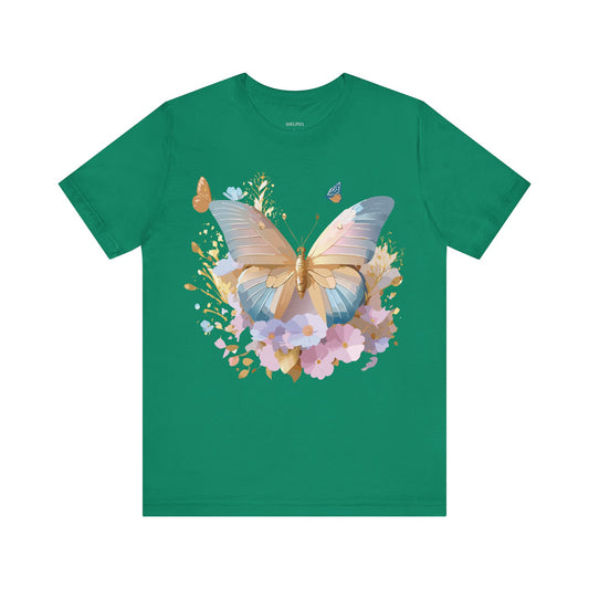 Natural Cotton Tee Shirt with Butterfly