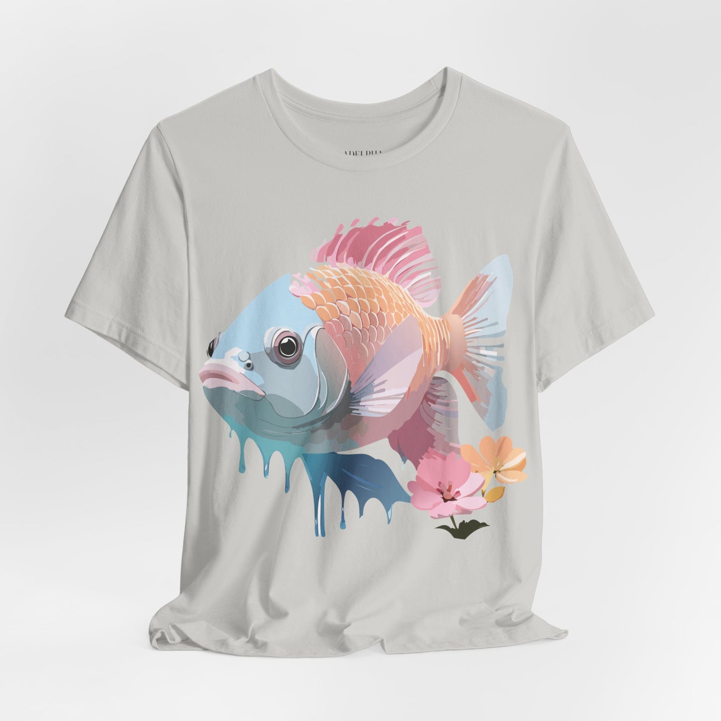 Natural Cotton Tee Shirt with Fish