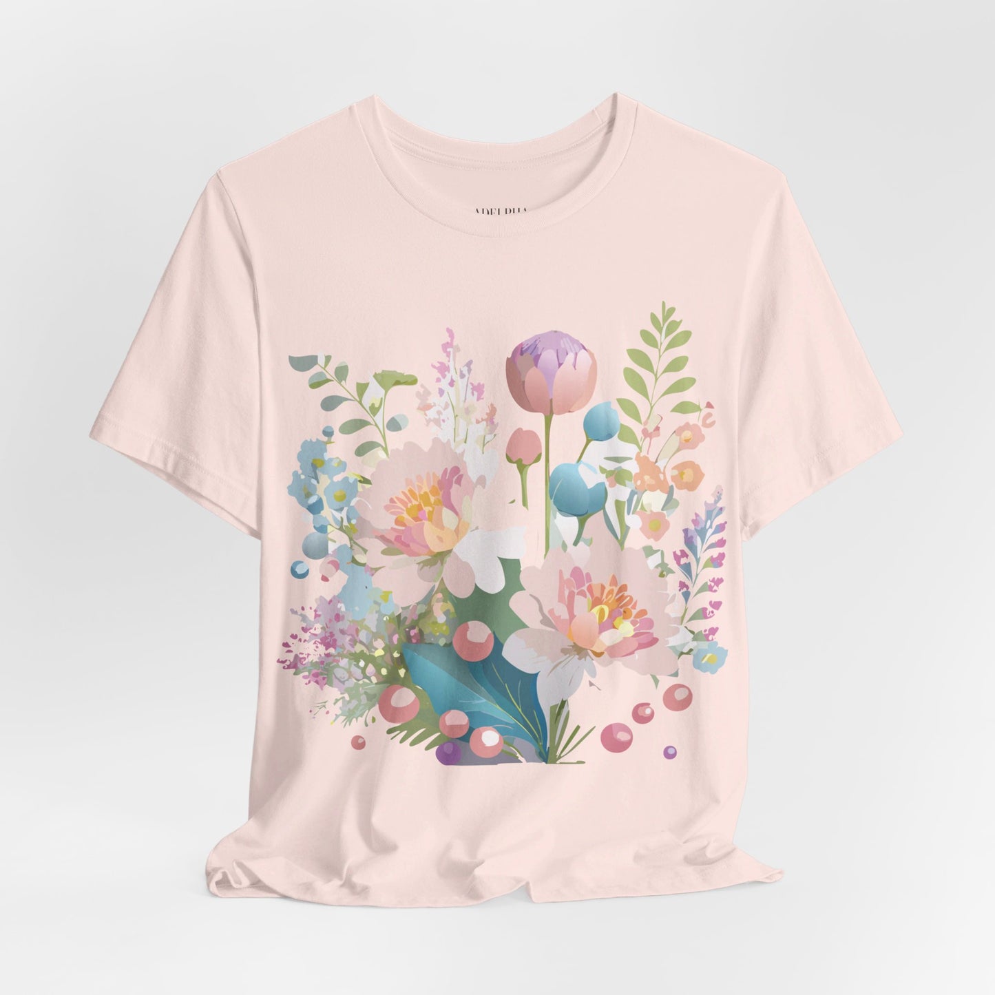 Natural Cotton Tee Shirt with Flowers