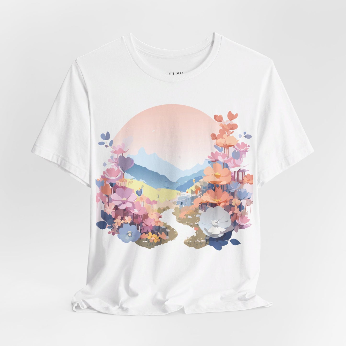 Natural Cotton Tee Shirt with Flowers