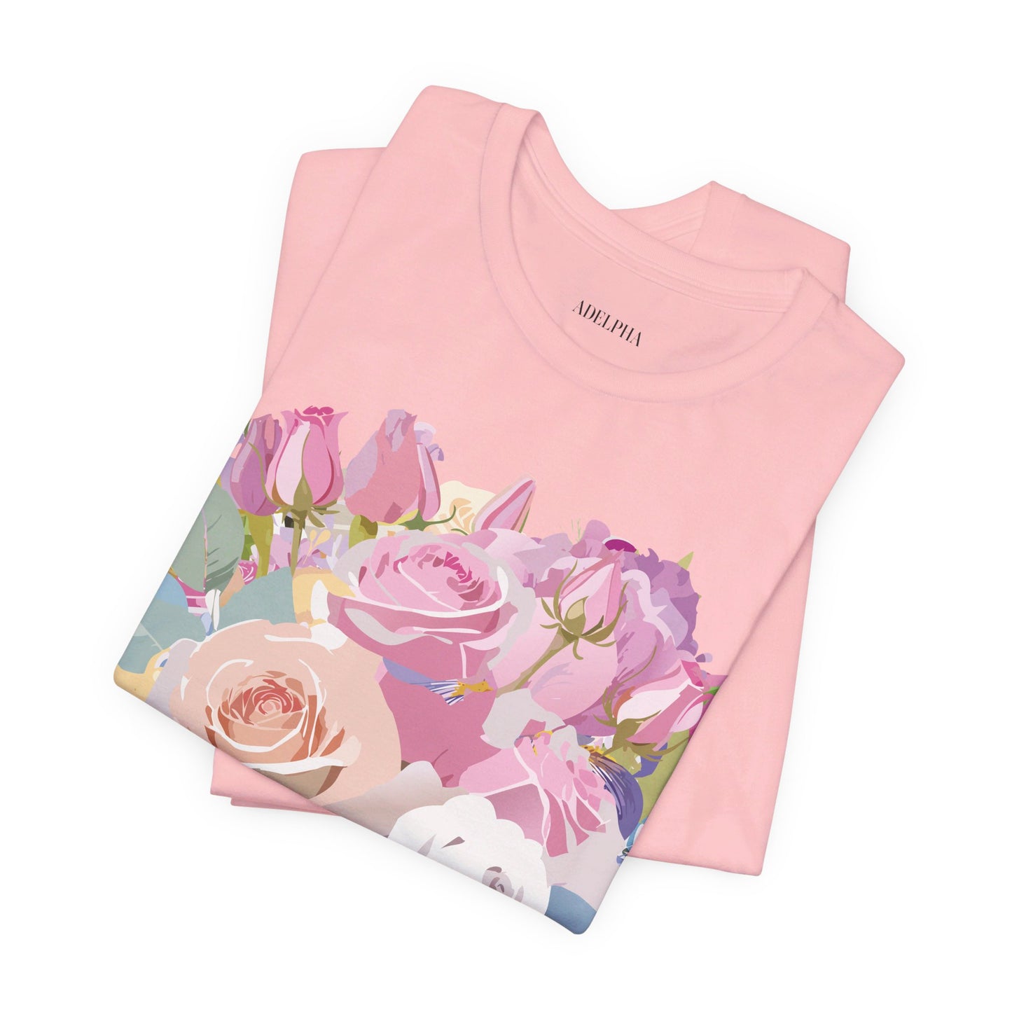 Natural Cotton Tee Shirt with Flowers