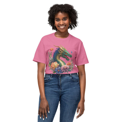 Dragon Art Tee Shirt Unisex Floral Print Cotton Tee USA Made