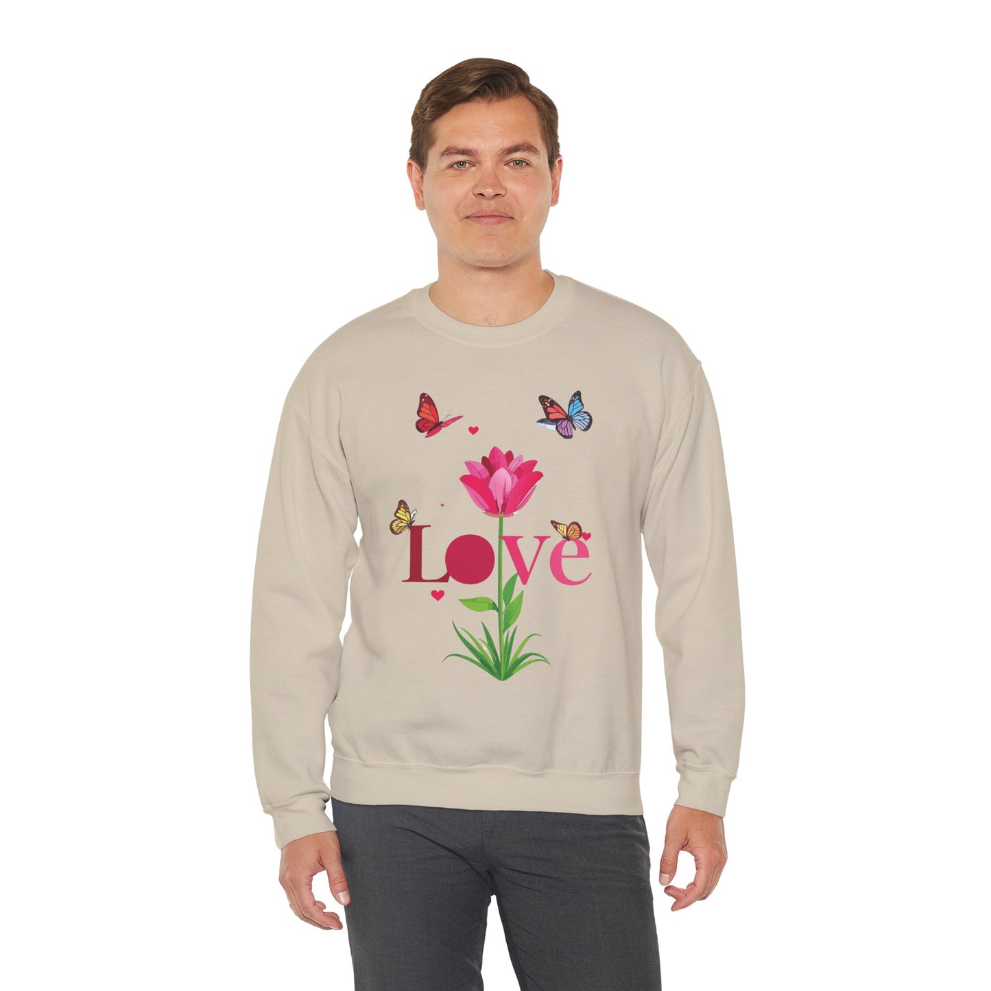 Unisex Floral Love Sweatshirt Floral Butterfly Design Cotton Poly Valentines Day