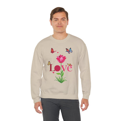 Unisex Floral Love Sweatshirt Floral Butterfly Design Cotton Poly Valentines Day