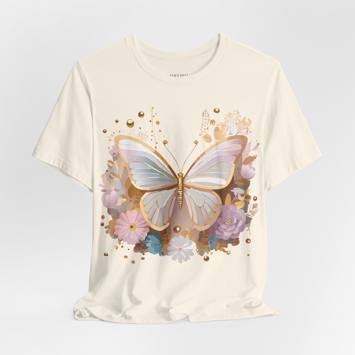 Natural Cotton Tee Shirt with Butterfly