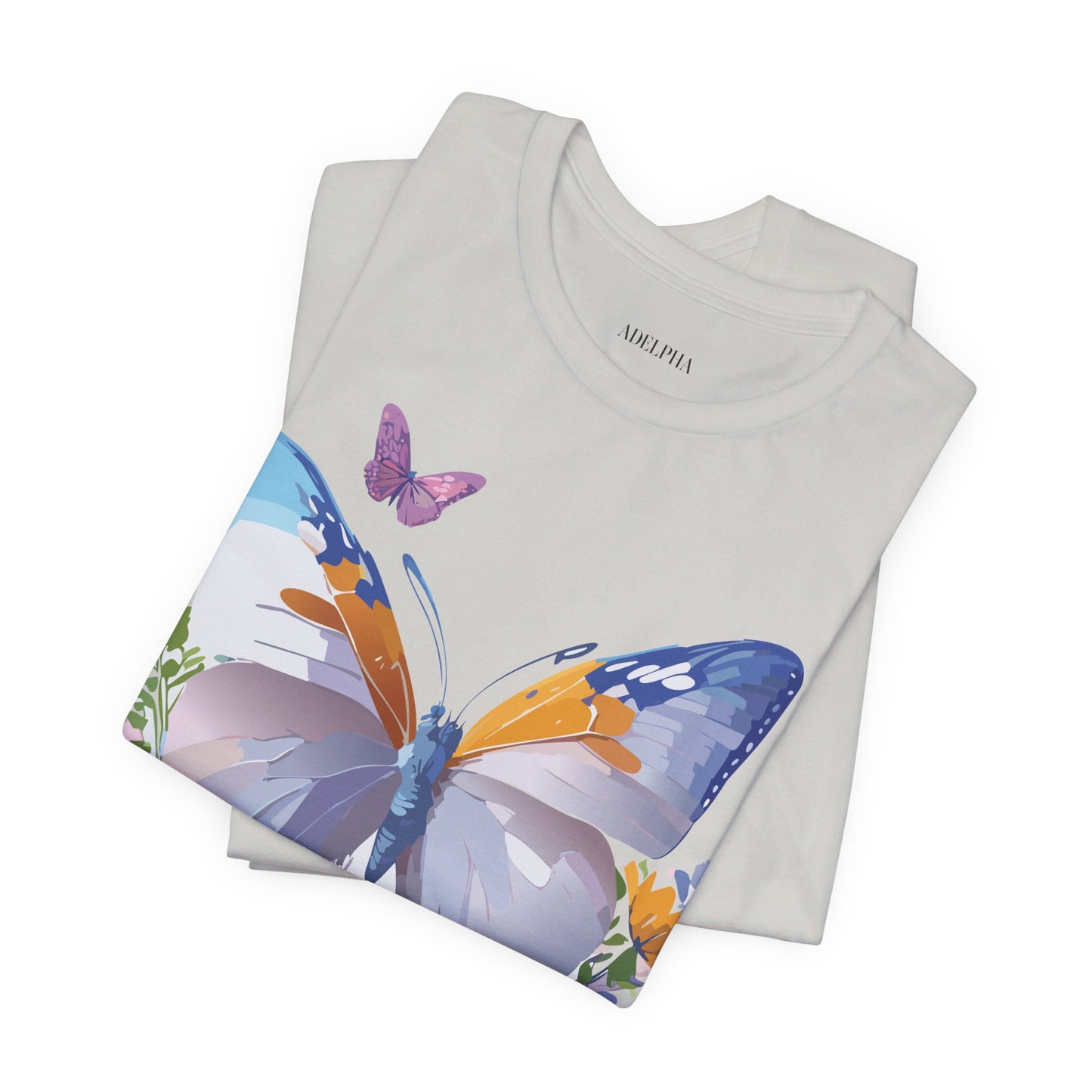 Natural Cotton Tee Shirt with Butterfly