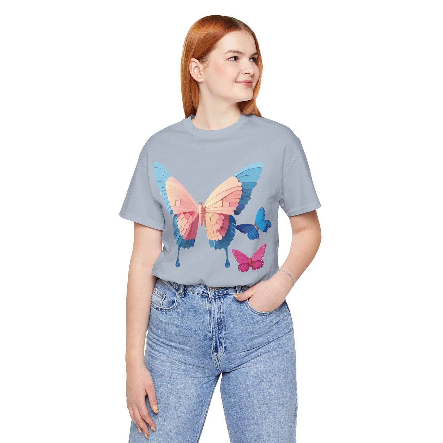 Natural Cotton Tee Shirt with Butterfly