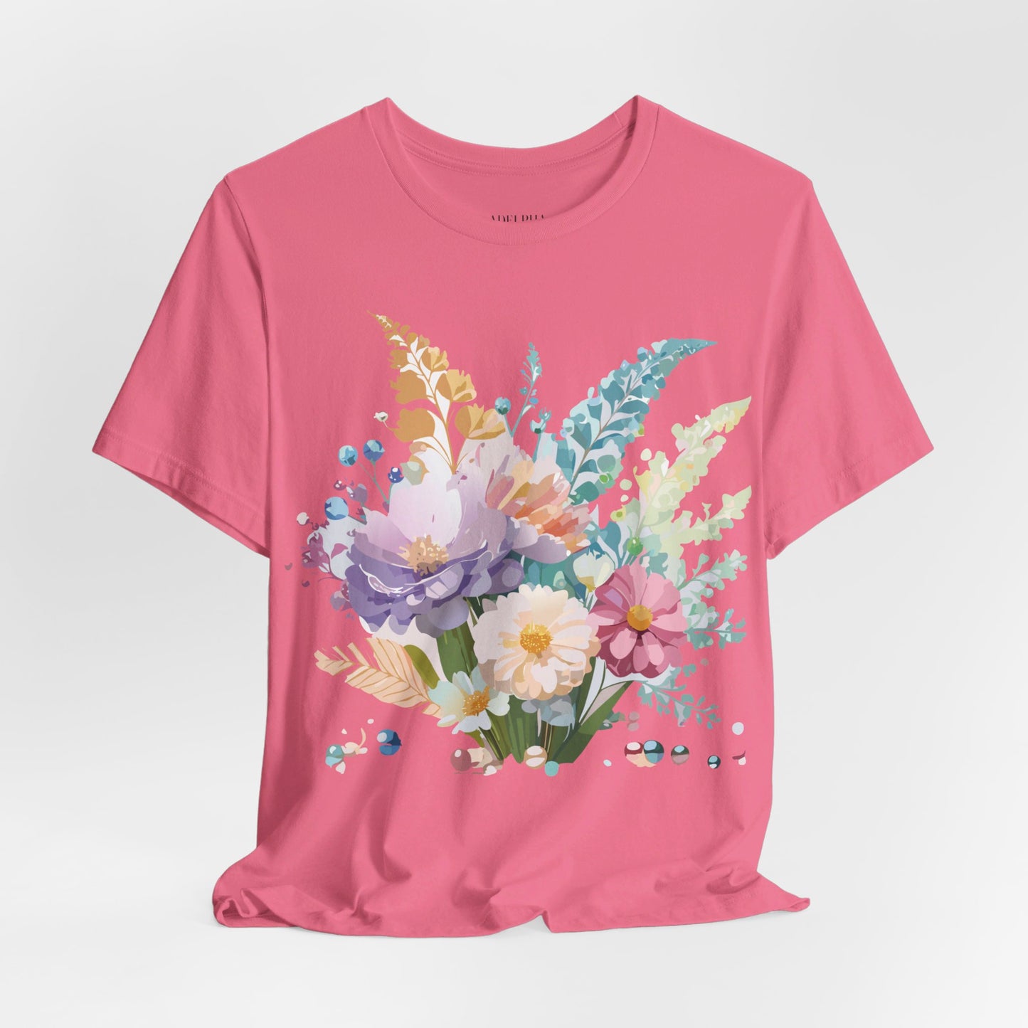 Natural Cotton Tee Shirt with Flowers