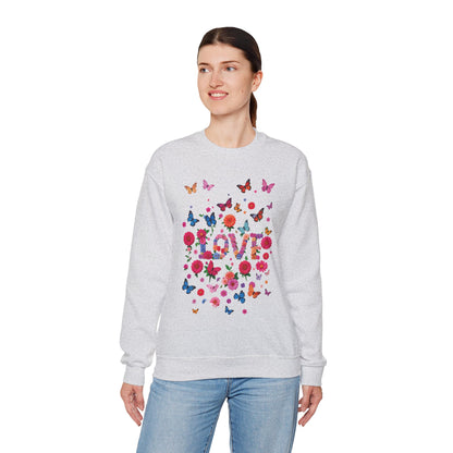 Unisex Floral Love Butterfly Sweatshirt Fifty Fifty Cotton Poly Valentine Day