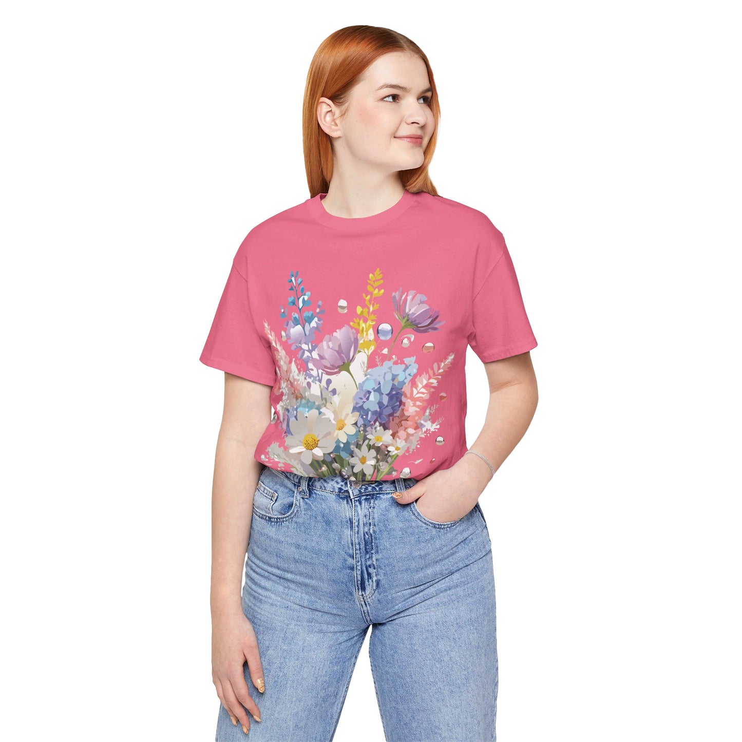 Natural Cotton Tee Shirt with Flowers