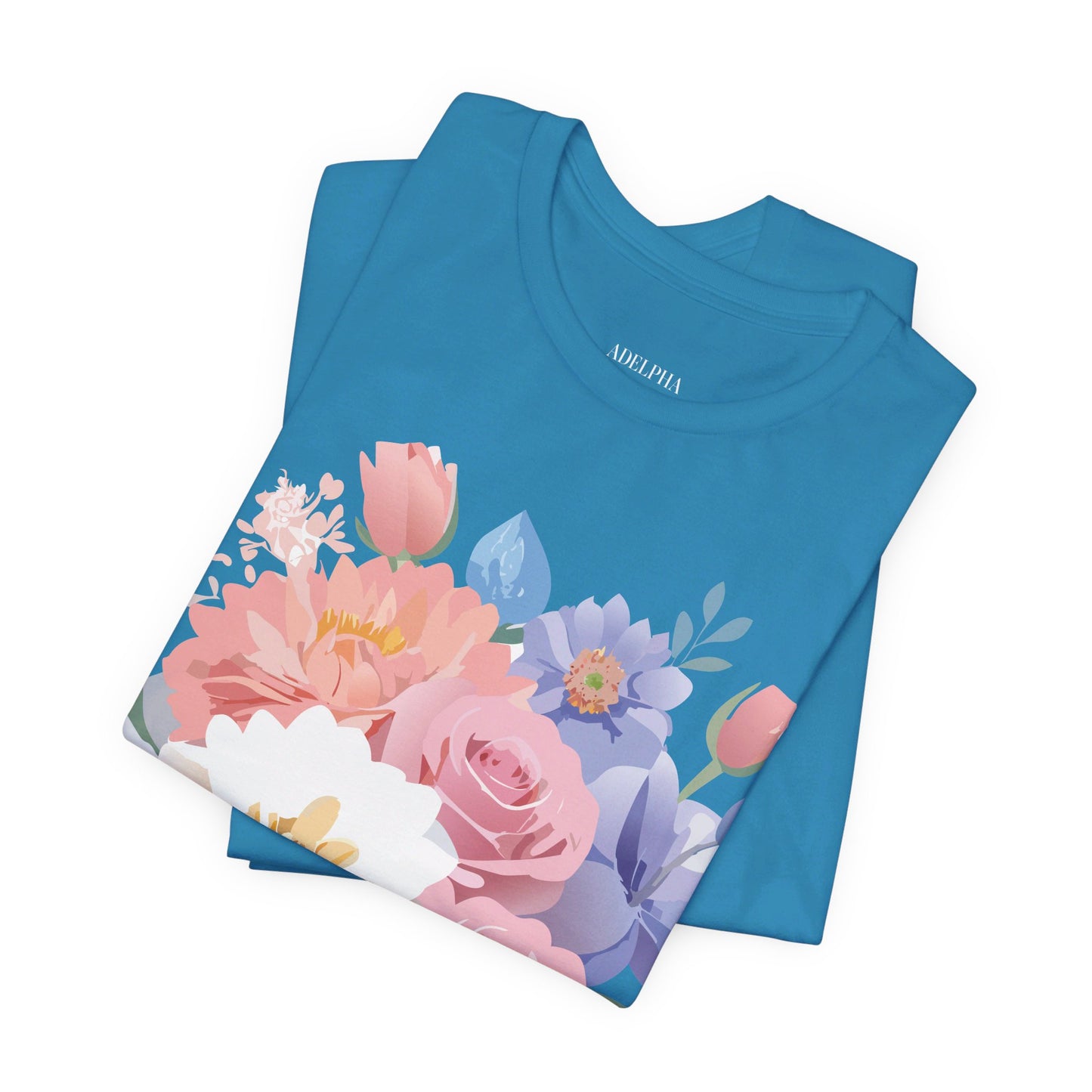 Natural Cotton Tee Shirt with Flowers