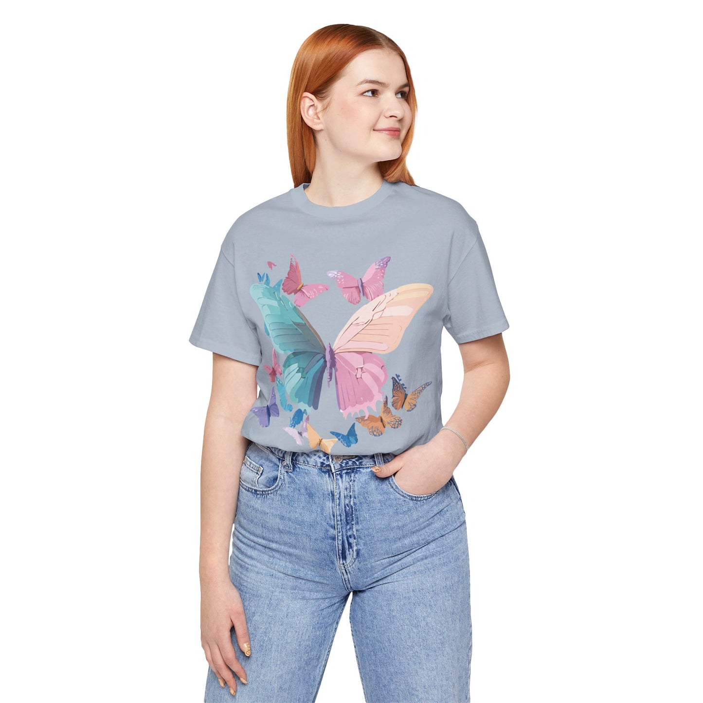 Natural Cotton Tee Shirt with Butterfly