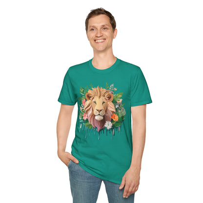 Lion Shirt Unisex Floral Lion Tee Animal Print Short Sleeve Tee