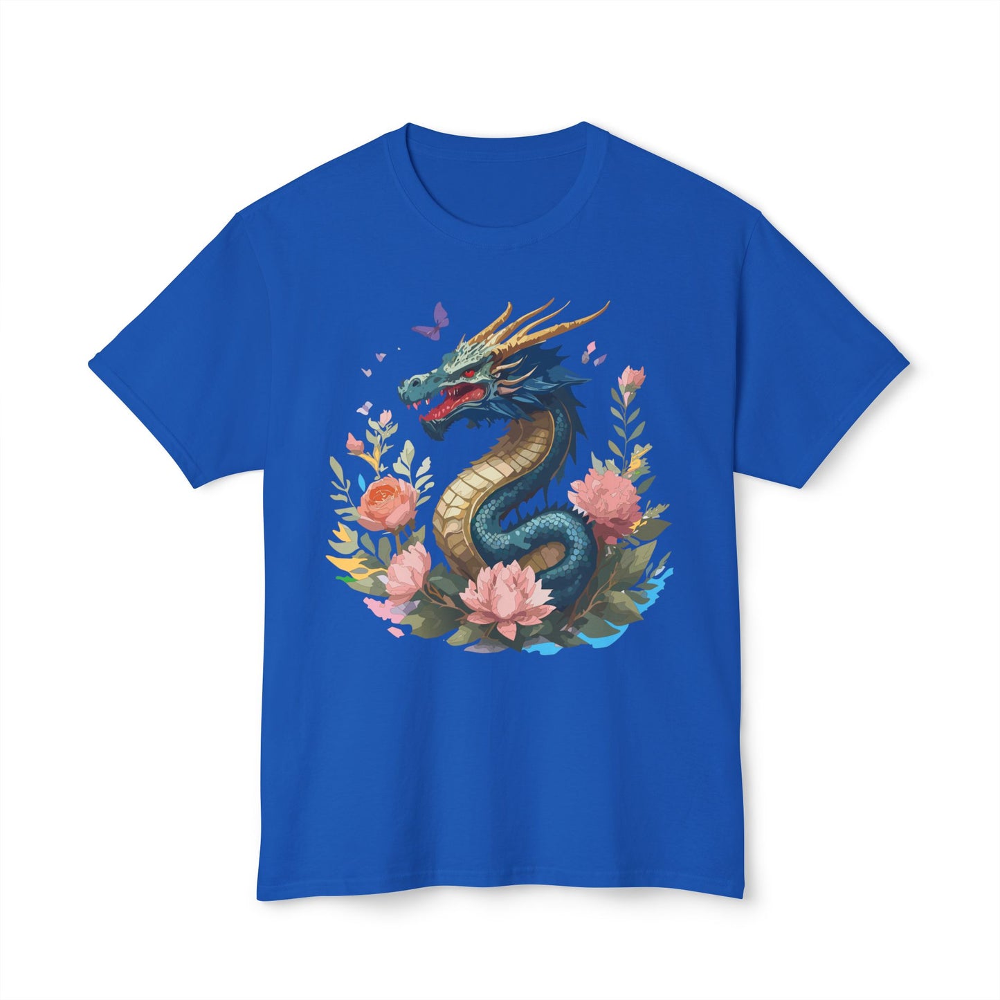 Dragon T-Shirt, Vintage Dragon Tee, Floral Tees, Dragon Art Design Shirt, Tee Shirt with Dragon 2