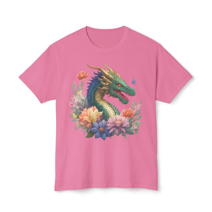 Dragon Art Tee Shirt Unisex Floral Print Cotton Tee USA Made