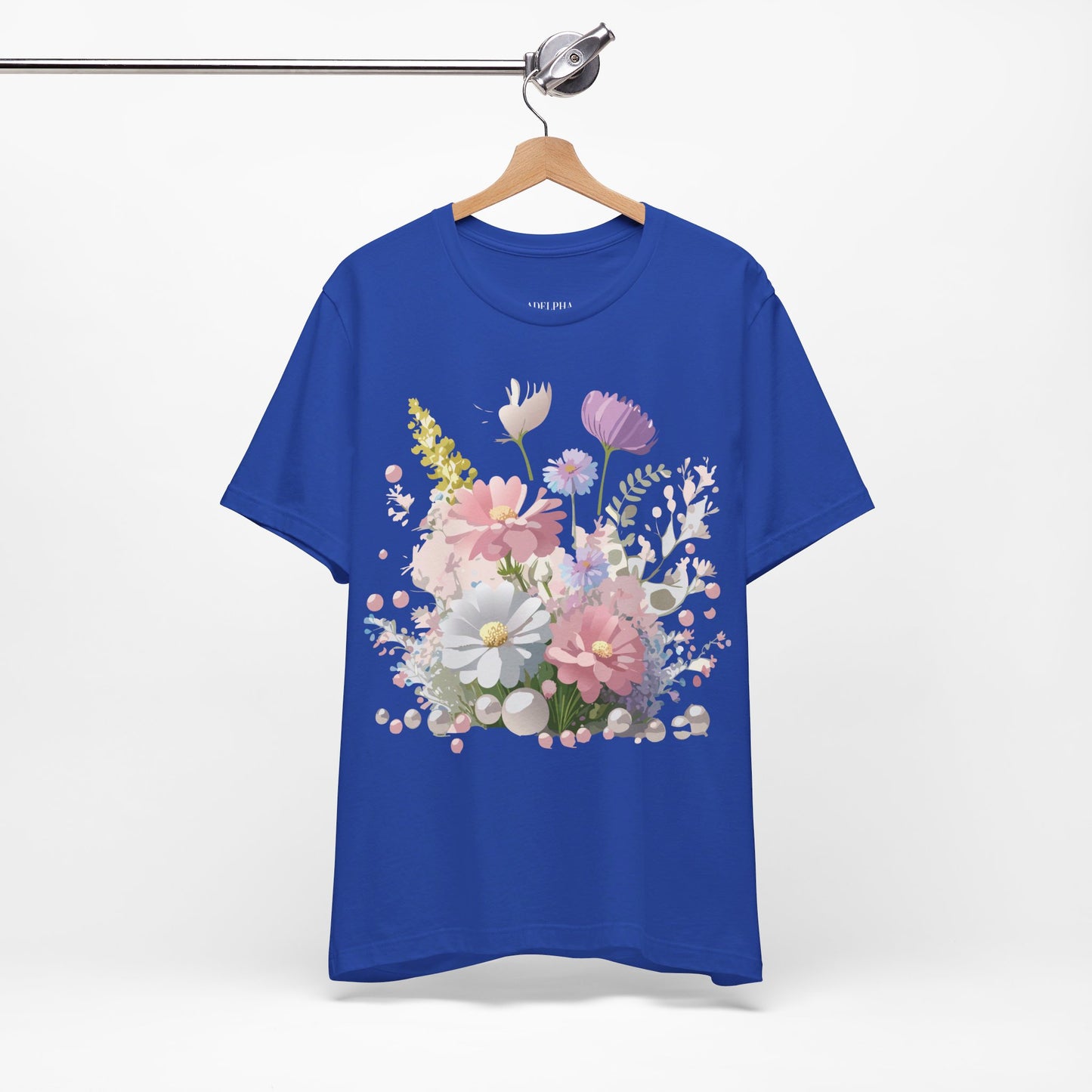 Natural Cotton Tee Shirt with Flowers