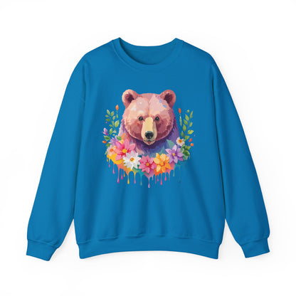 Unisex Floral Bear Sweatshirt Art Design Animals Sweatshirt Cozy Cotton Blend