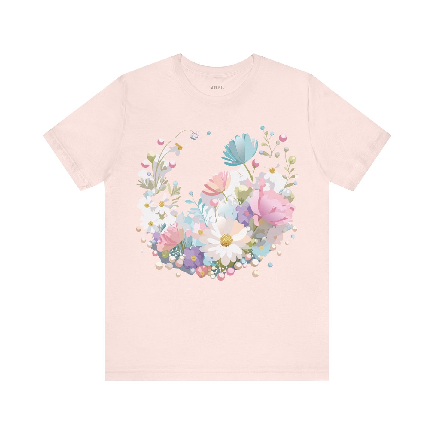 Natural Cotton Tee Shirt with Flowers