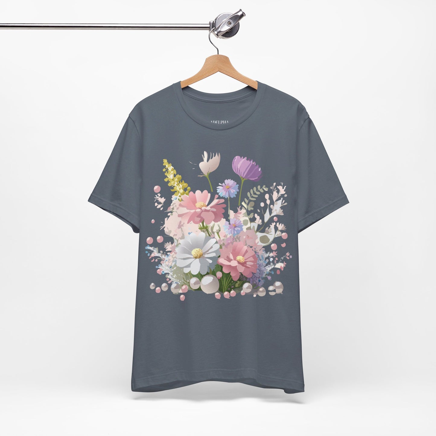 Natural Cotton Tee Shirt with Flowers