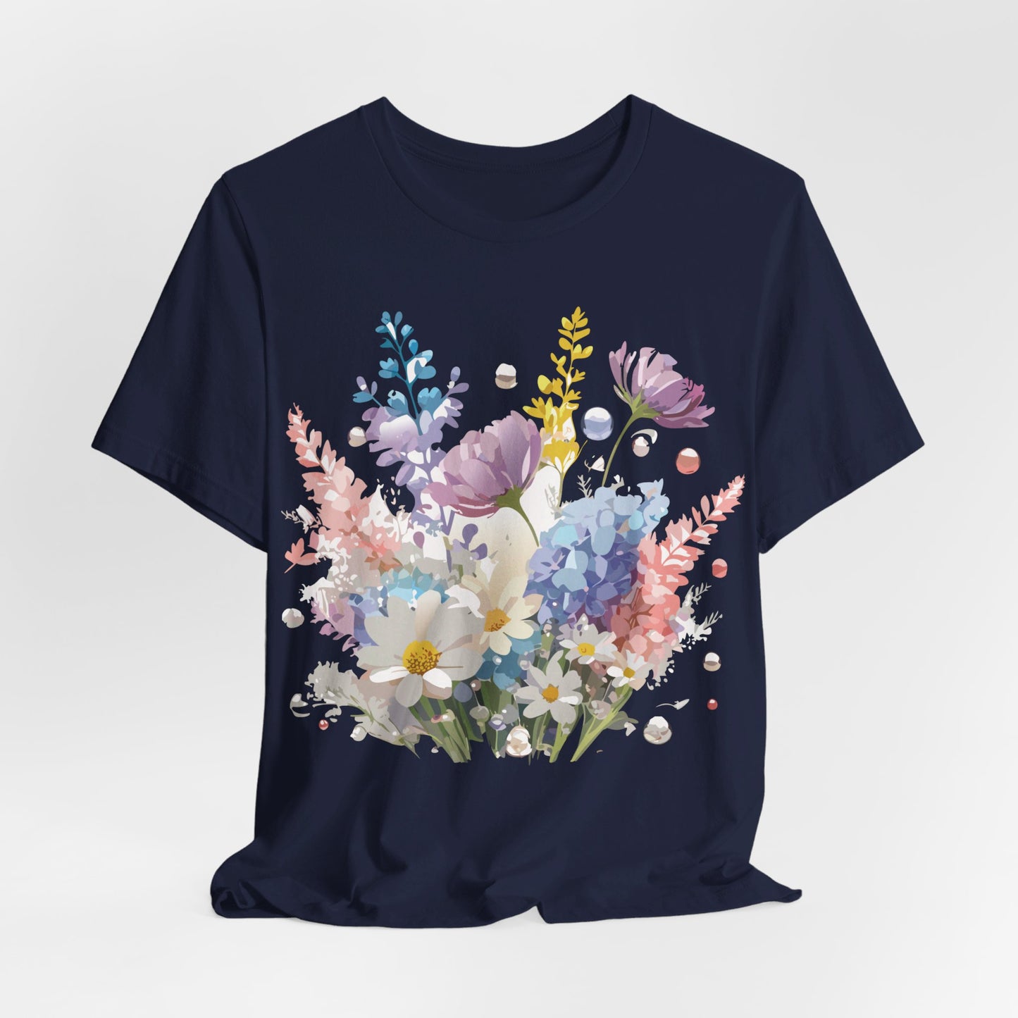 Natural Cotton Tee Shirt with Flowers