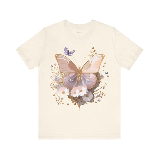 Natural Cotton Tee Shirt with Butterfly