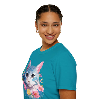 Cat Shirt Unisex Cat Tee Kitten Print Gildan Softstyle 64000