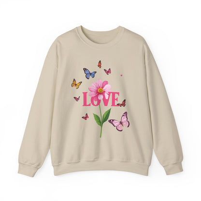 Unisex Floral Love Sweatshirt Valentines Day Cotton Poly Blend Butterfly