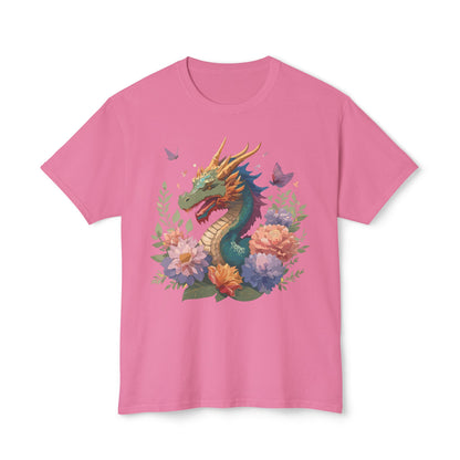 Dragon Art Tee Unisex Vintage Floral Tee Full Color Print HD Cotton