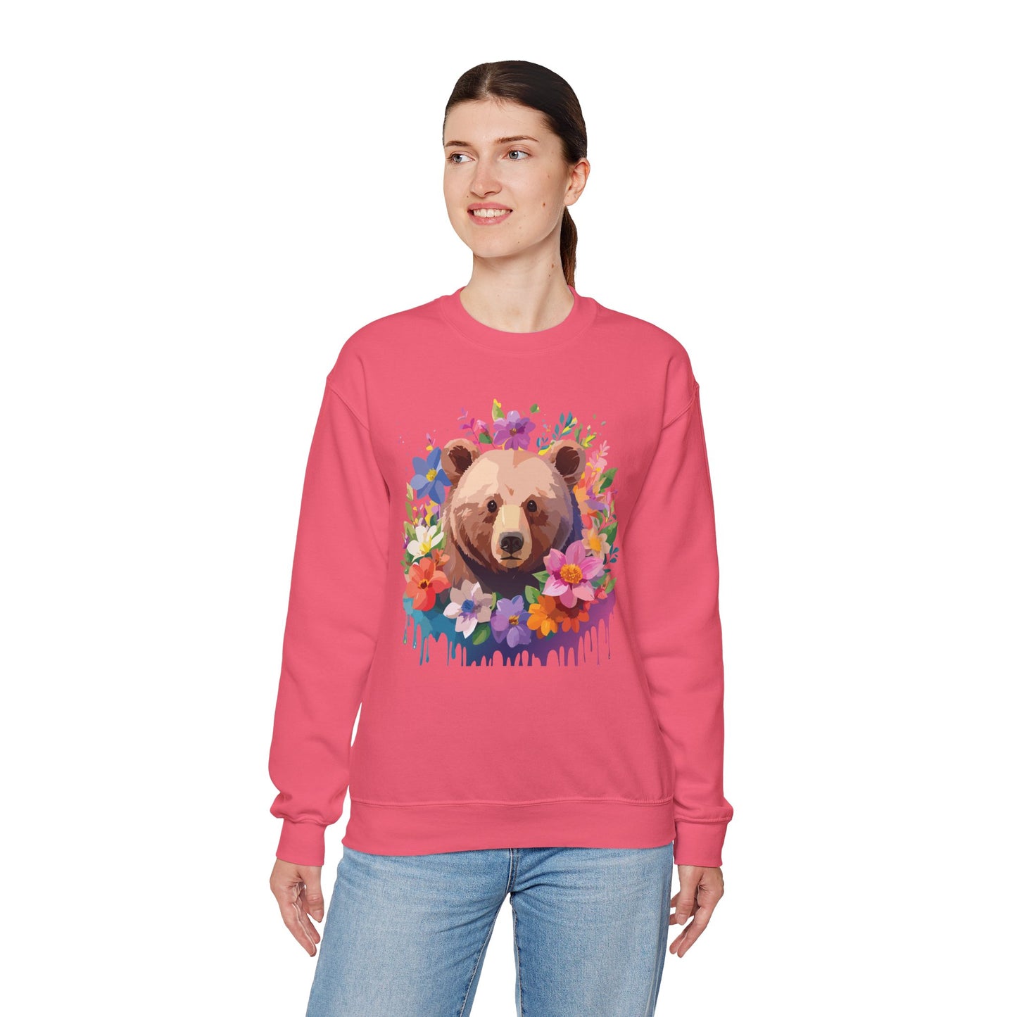 Unisex Floral Bear Sweatshirt, Animals Sweatshirt, Floral Sweatshirt, Art Design Sweatshirt