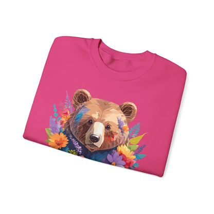 Unisex Floral Bear Sweatshirt Art Design Animals Gildan 18000 Crewneck
