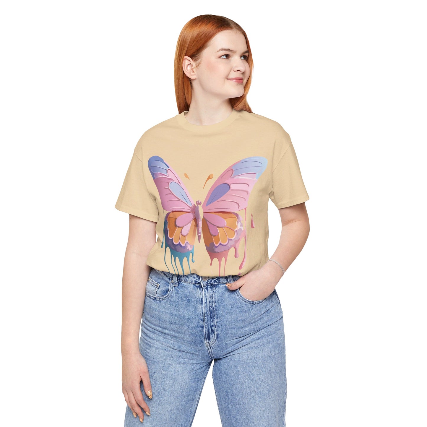 Natural Cotton Tee Shirt with Butterfly