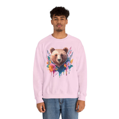Unisex Floral Bear Sweatshirt, Animals Sweatshirt, Floral Sweatshirt, Art Design Sweatshirt