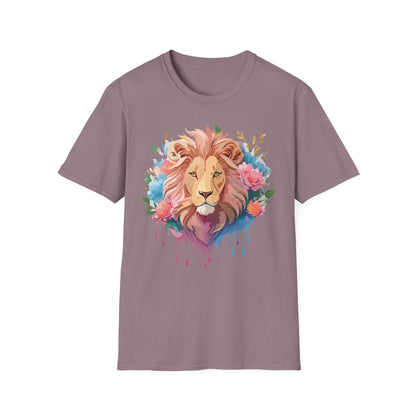 Lion Shirt Unisex Floral Lion Tee 100 Percent Cotton Softstyle Gildan 64000