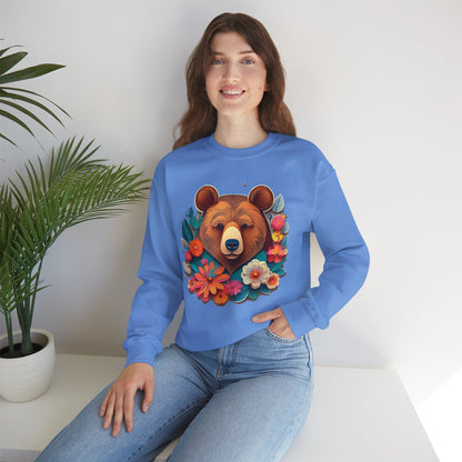 Unisex Floral Bear Sweatshirt Art Design Gildan 18000 Heavy Blend Crewneck