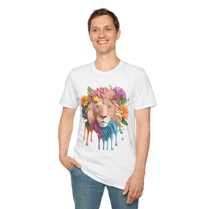 Floral Lion Shirt Unisex Tee Animal Print Gildan Softstyle 64000
