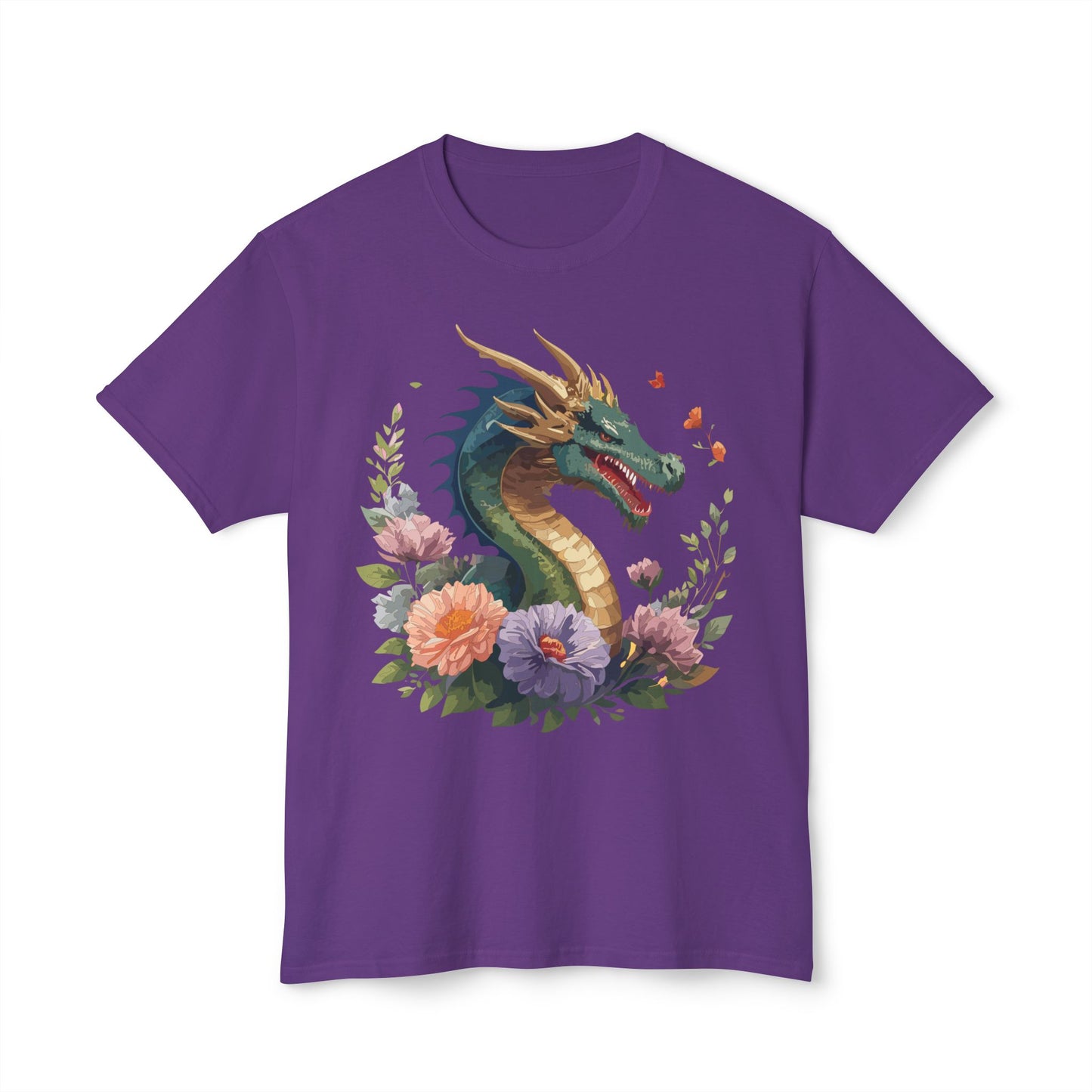 Dragon T-Shirt, Vintage Dragon Tee, Floral Tees, Dragon Art Design Shirt, Tee Shirt with Dragon 4
