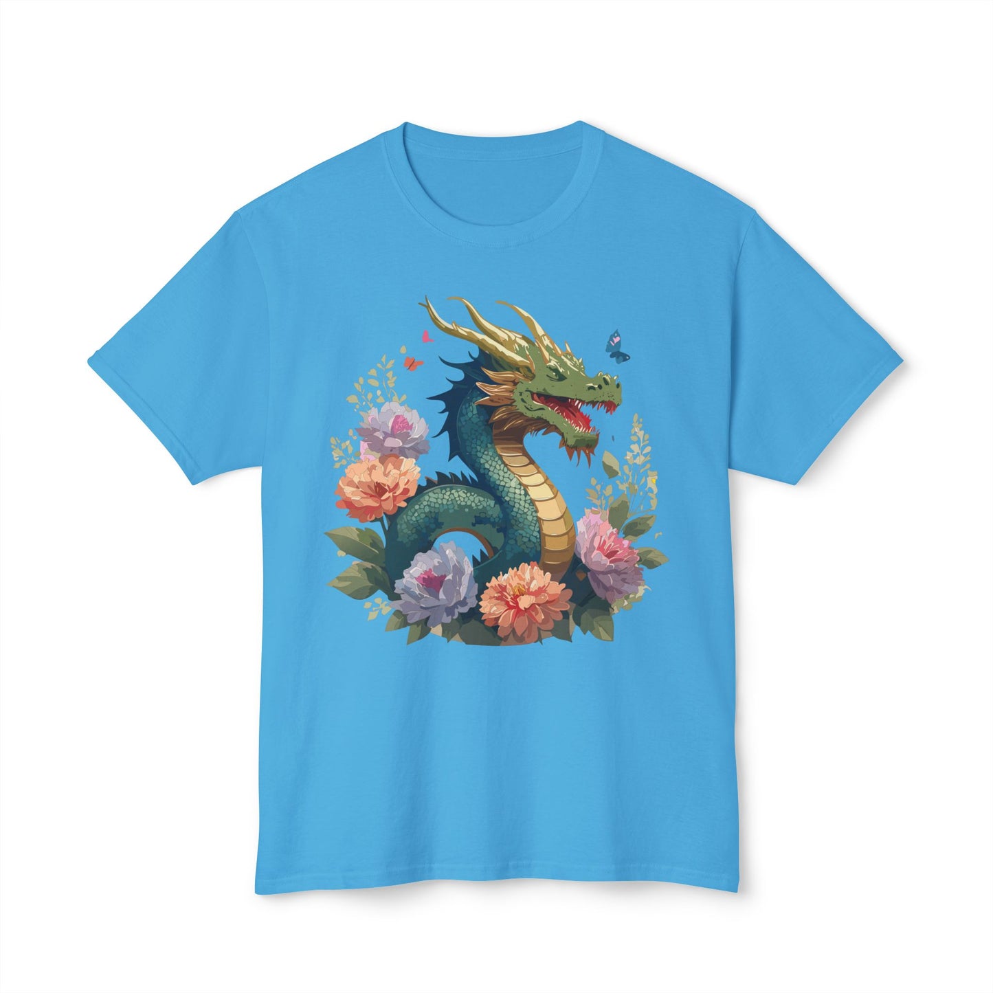 Dragon T-Shirt, Vintage Dragon Tee, Floral Tees, Dragon Art Design Shirt, Tee Shirt with Dragon 1
