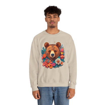 Unisex Floral Bear Sweatshirt Art Design Gildan 18000 Heavy Blend Crewneck