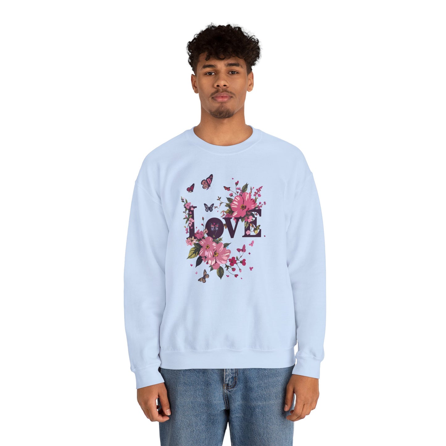 Unisex Floral Love Sweatshirt Fifty Fifty Cotton Poly Valentines Day Gift