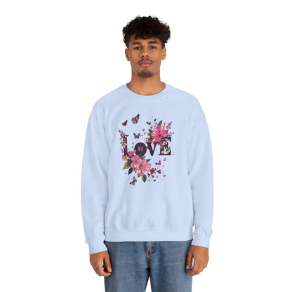 Unisex Floral Love Sweatshirt Fifty Fifty Cotton Poly Valentines Day Gift