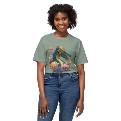 Dragon Art Tee Shirt Unisex Floral Print Cotton Tee USA Made